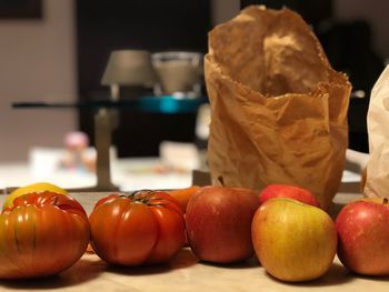 Close-up of apples on table