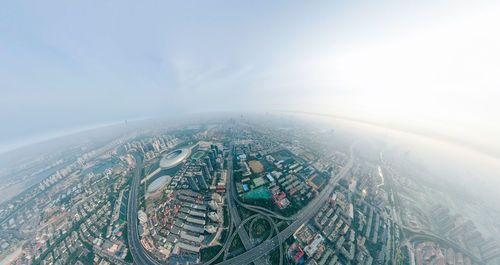 High angle view of city against sky