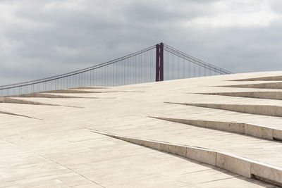 Beautiful view to modern museum building and 25 de abril bridge