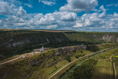 High angle view of road against sky