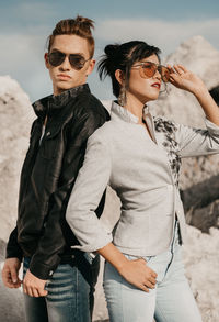 Young couple wearing sunglasses