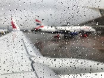 Close-up of wet window in rainy season