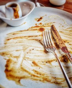 Close-up of bread in plate on table