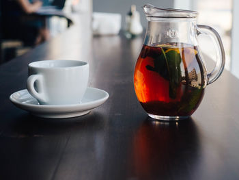 Close-up of tea served on table