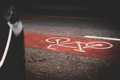 High angle view of text on road