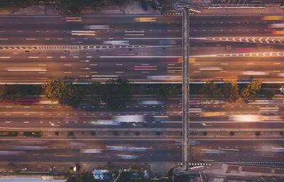 Directly above shot of light trails on road at night