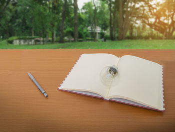 Close-up of open book on table