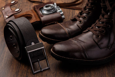 Close-up of personal accessories on table