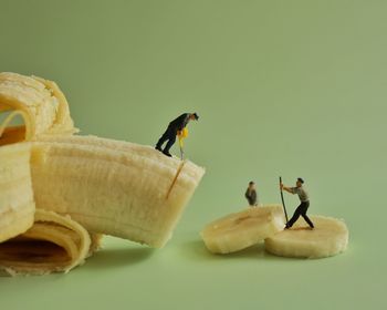 Close-up of toys on banana