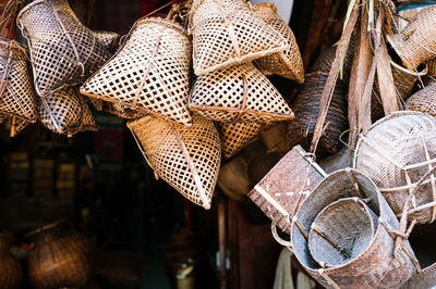 Close-up of clothes hanging at market stall