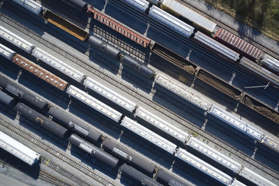 High angle view of train on railroad tracks