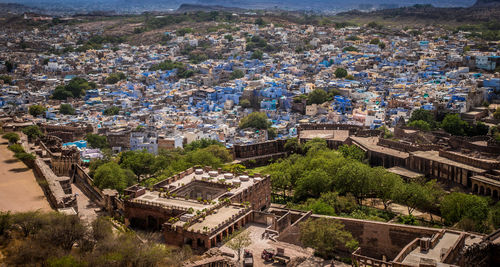 High angle view of buildings in city