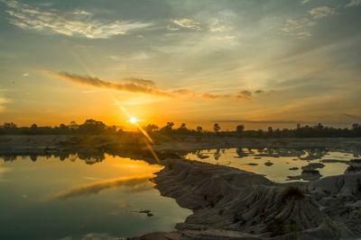 Scenic view of lake against sky during sunset