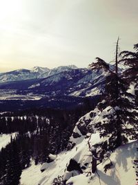 Scenic view of snow covered mountains