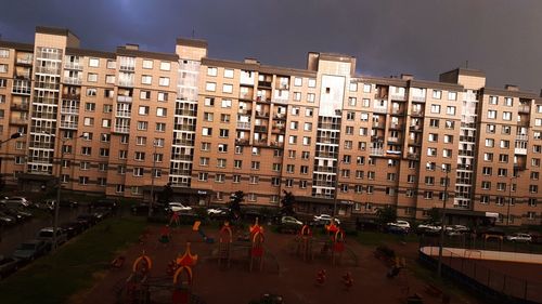 High angle view of buildings in city