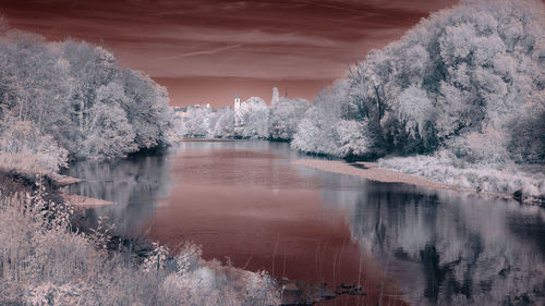 Scenic view of lake against sky during winter