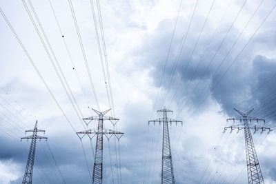 Low angle view of electricity pylon against sky