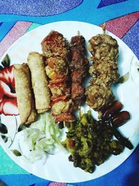 High angle view of meal served on table