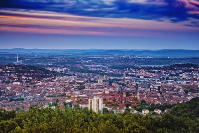 High angle view of townscape against sky