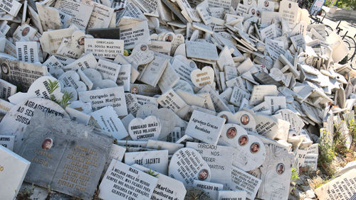 Pile of marbor ex voto dedicated to a saint at the entrance of lisbon hospital