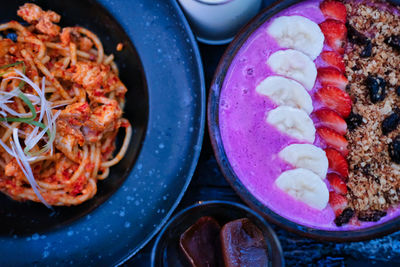 Directly above shot of meal served on table