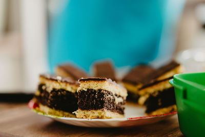 Close-up of cake in plate on table