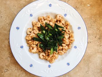 High angle view of food in plate on table