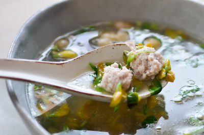 Close-up of soup in bowl