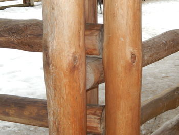 Close-up of wooden fence in winter