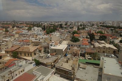 High angle view of cityscape against sky