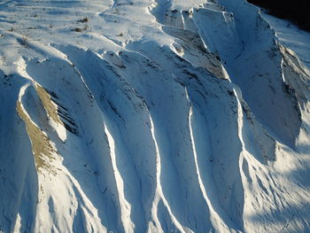 High angle view of snow covered field