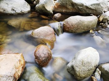 High angle view of stones on beach