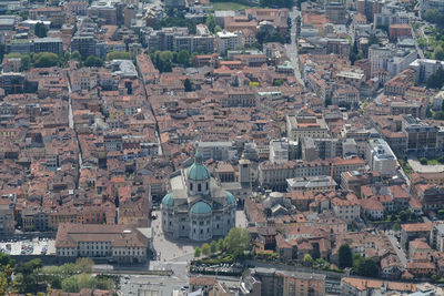 Cityscape of the downtown of como from a panoramic viewpoint at brunate, como, lombardy, italy.