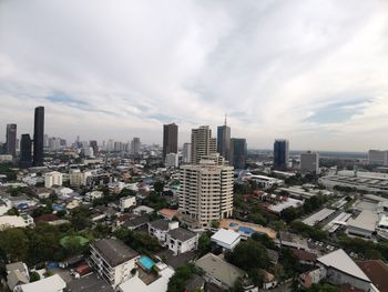 High angle view of buildings against sky in city