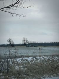 Snow covered field against sky