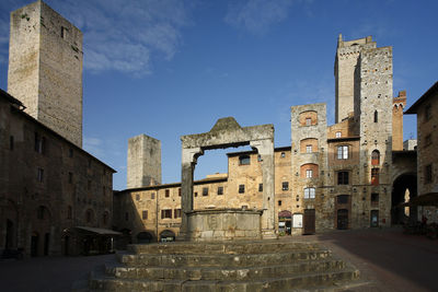 Low angle view of old building against sky