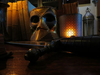 Close-up of objects on table