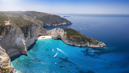 Aerial view of sea and rocks