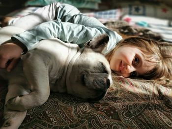 Portrait of cute girl with dog