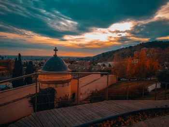 View of buildings against cloudy sky