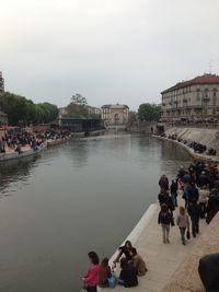 People at town square against clear sky