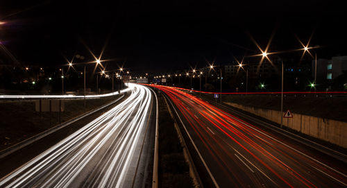 Light trails on highway at night