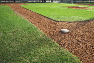 High angle view of soccer field