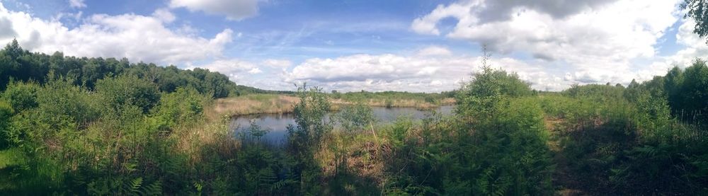 Scenic view of lake against cloudy sky