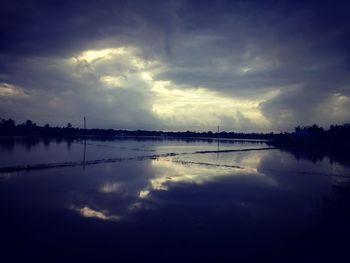 Scenic view of lake against cloudy sky