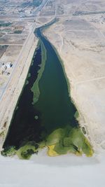 High angle view of river flowing through land