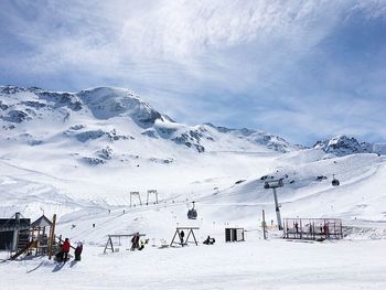 Scenic view of snow covered mountains