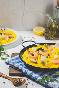 Close-up of food in plate on table