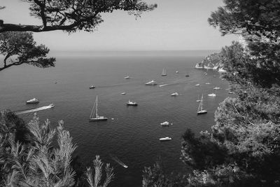 High angle view of boats in sea