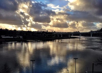 Reflection of clouds in water at sunset